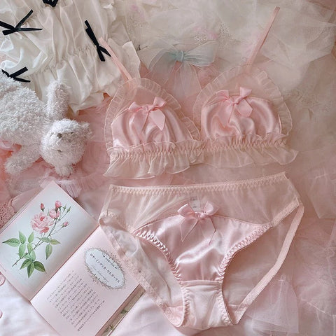 Pink Satin 2-piece Nymphet Lolita Lingerie Set 