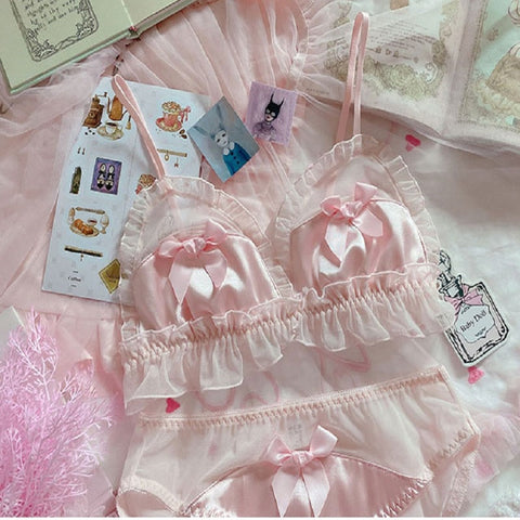 Pink Satin 2-piece Nymphet Lolita Lingerie Set 