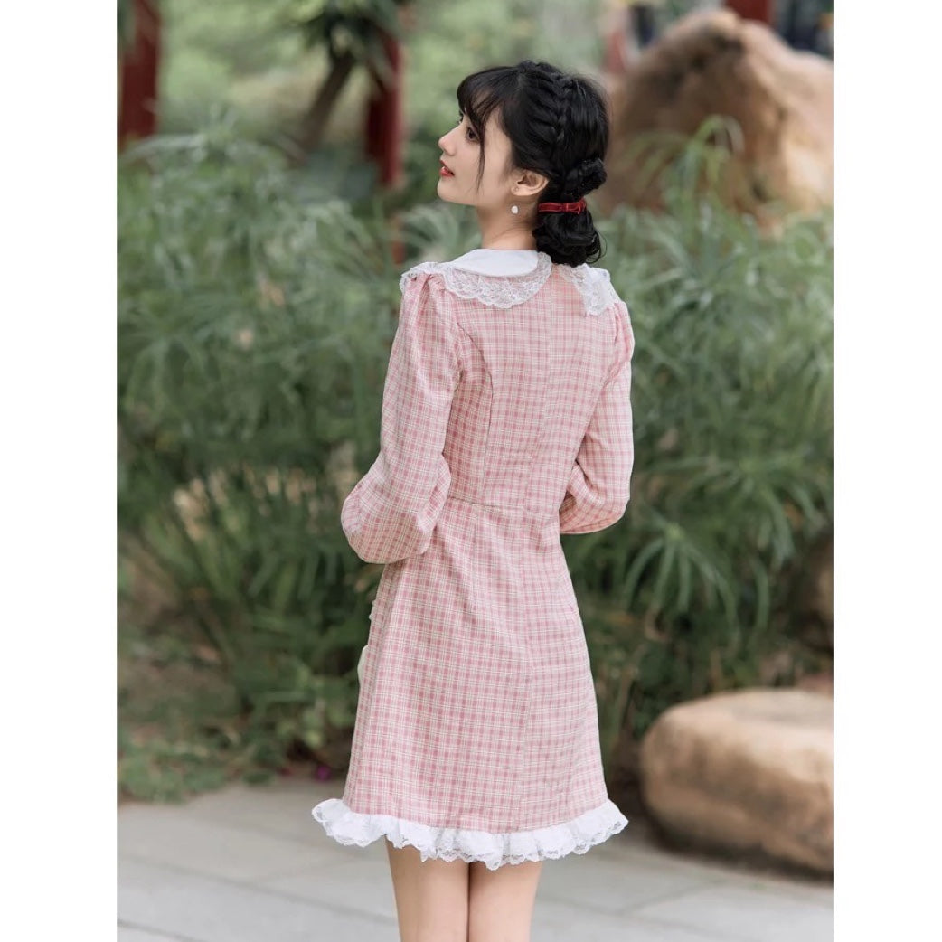 Pink Spice Plaid Kawaii Princess Mini Dress 
