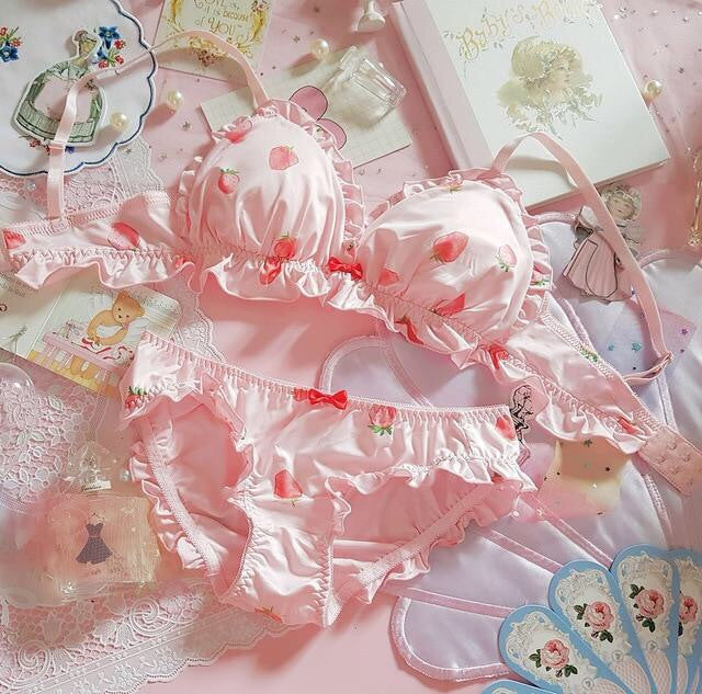 Sweet Pink Strawberry 2-piece Kawaii Princess Lingerie Set