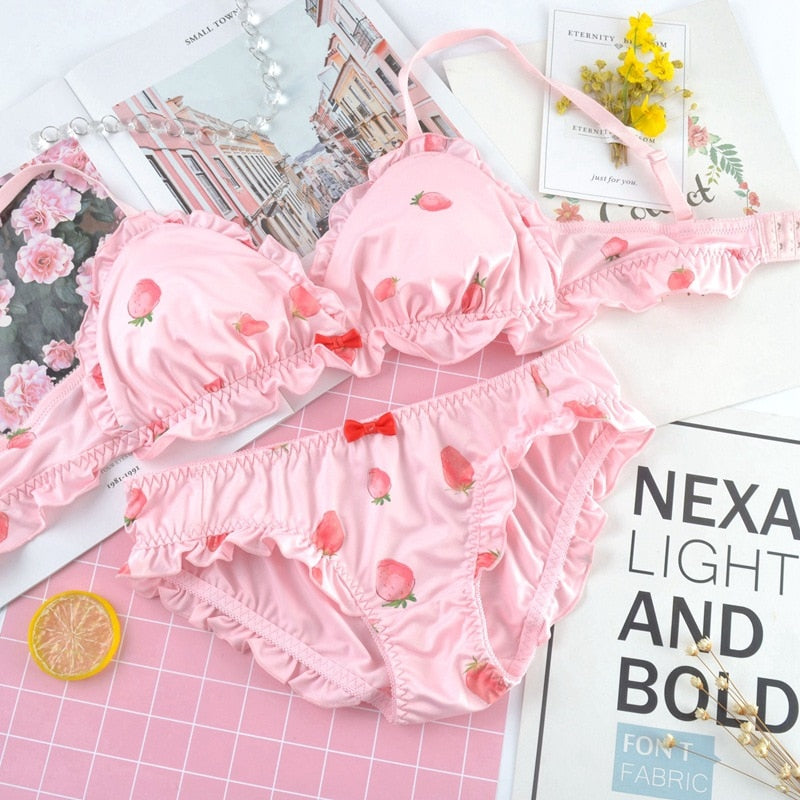 Pink Strawberry  2-piece Kawaii Lolita Nymphet Lingerie Set 