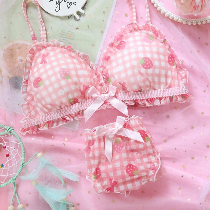 Pink Strawberry Kawaii Lingerie Set