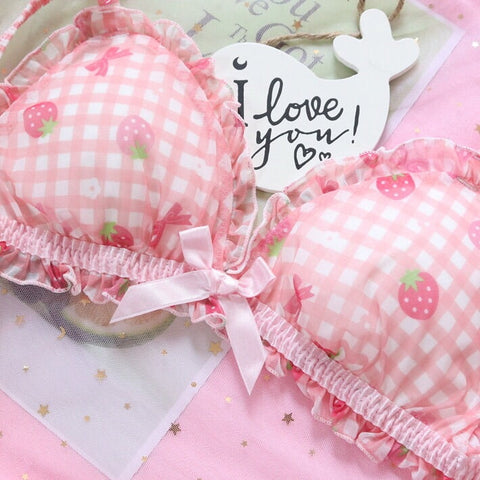 Pink Strawberry Kawaii Lolita Nymphet Lingerie Set 