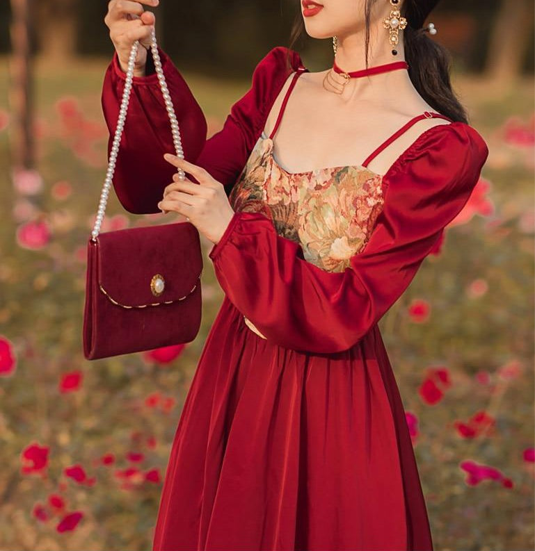 Poppy Isobel Vintage-Tapestry Crimson Dress 