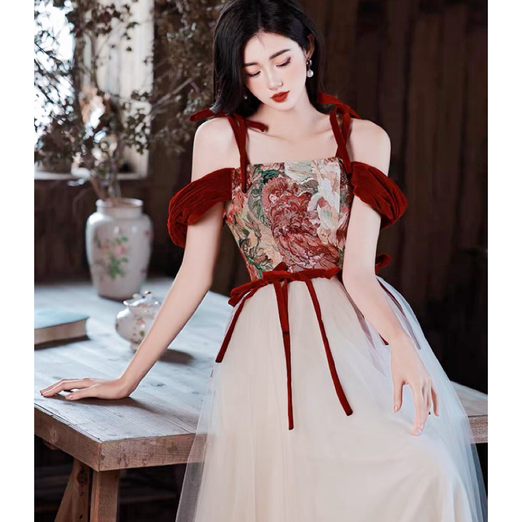 tapestry dress Roamantic Royalcore Red Velvet Tapestry Dress Fairytale Dress