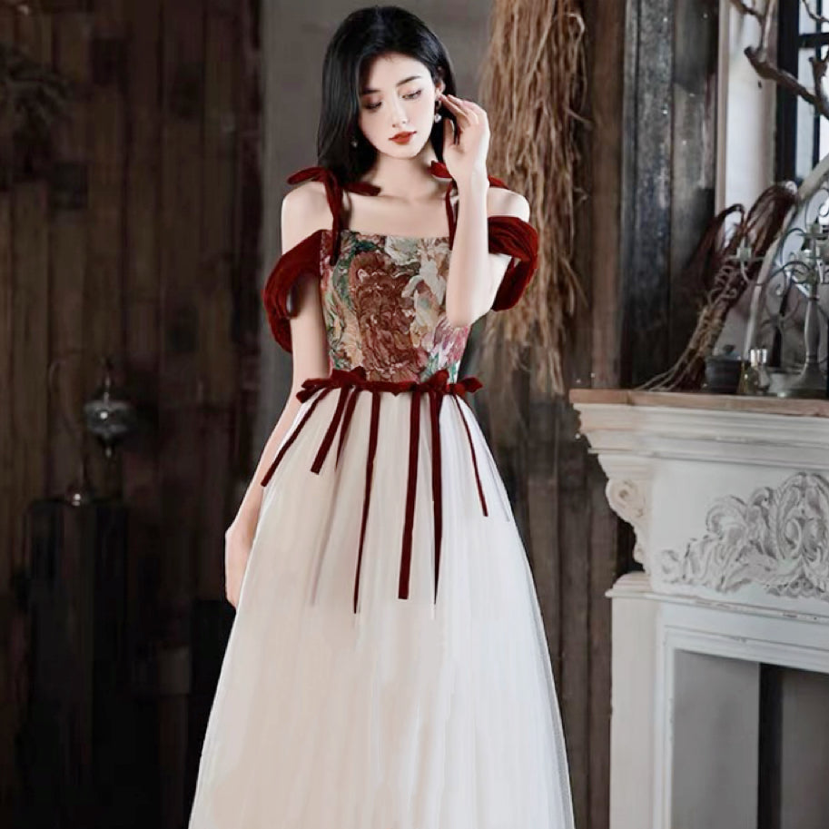 Princess of the Whispering Temple Red Velvet Tapestry Dress 
