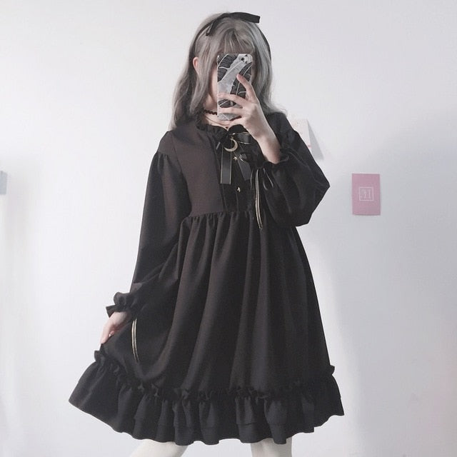 Packitcute Long Sleeve Dress Teen Girls Gothic Lolita Dress Black 