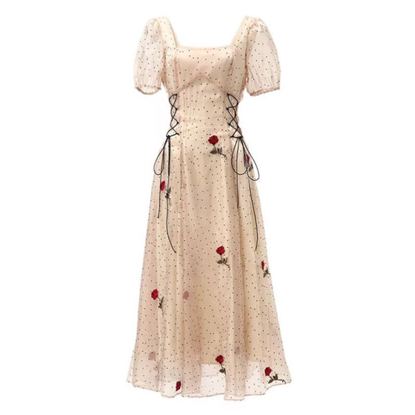 Rose Blossom Flower Embroidered Summer Princess Dress 
