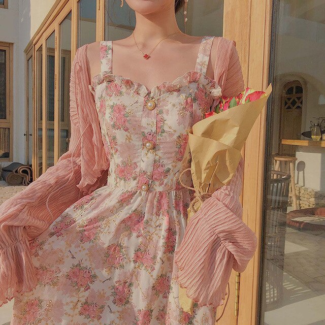Rose Garden Vintage-Blooms Cottagecore Spring Cottage Dress