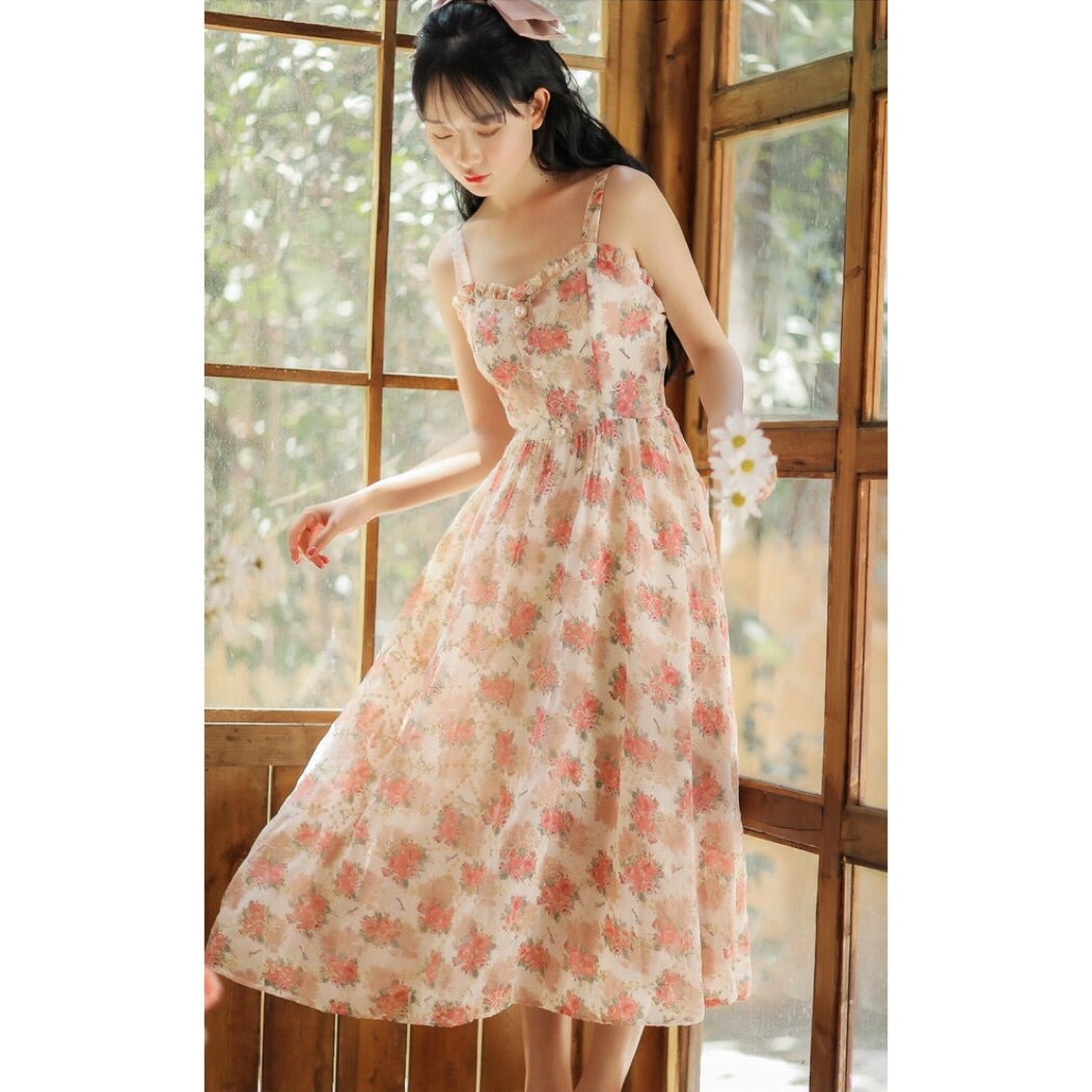 Rose Garden Vintage-Blooms Cottagecore Spring Cottage Dress 