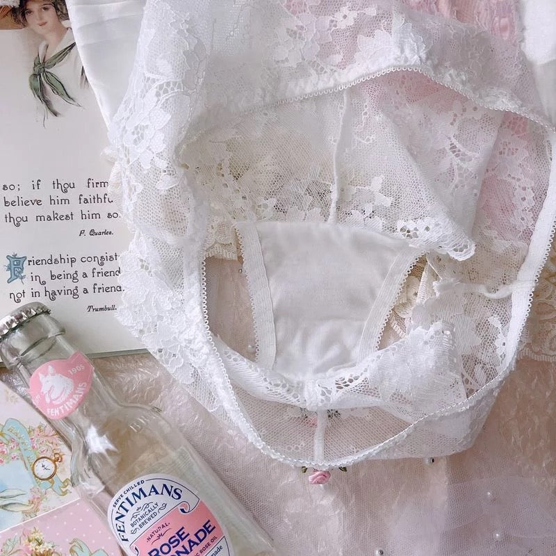Rose Princess Girly & Romantic Delicate Lace 2-Piece Soft Girl Nymphet Lingerie Set 