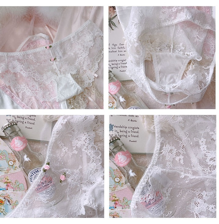Rose Princess Girly & Romantic Delicate Lace 2-Piece Soft Girl Nymphet Lingerie Set 