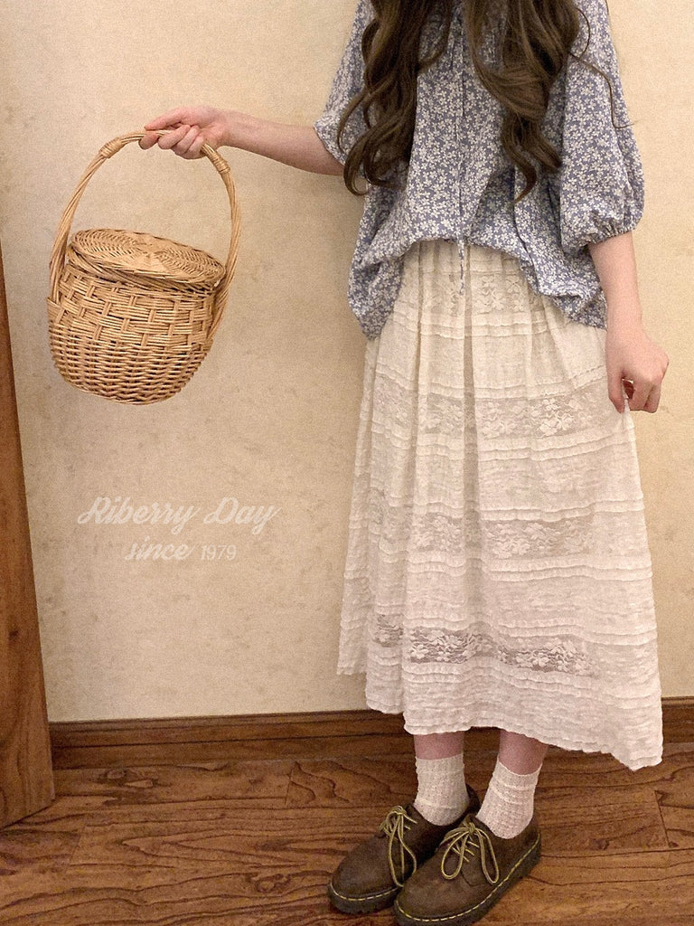 Miss Sparkling Layered Lace Midi Skirt – Romantic Tiered A-Line Cottagecore Skirt main image 0