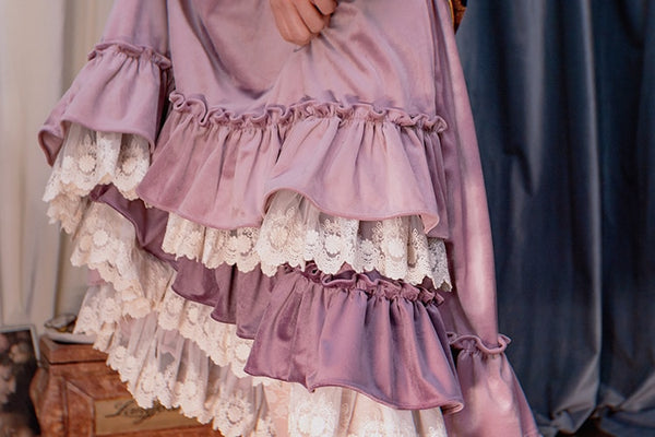 Violet Velvet Layered Ruffle Cottagecore Skirt