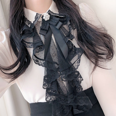 Light Academia Victorian Shirt with Lace - Deer Doll