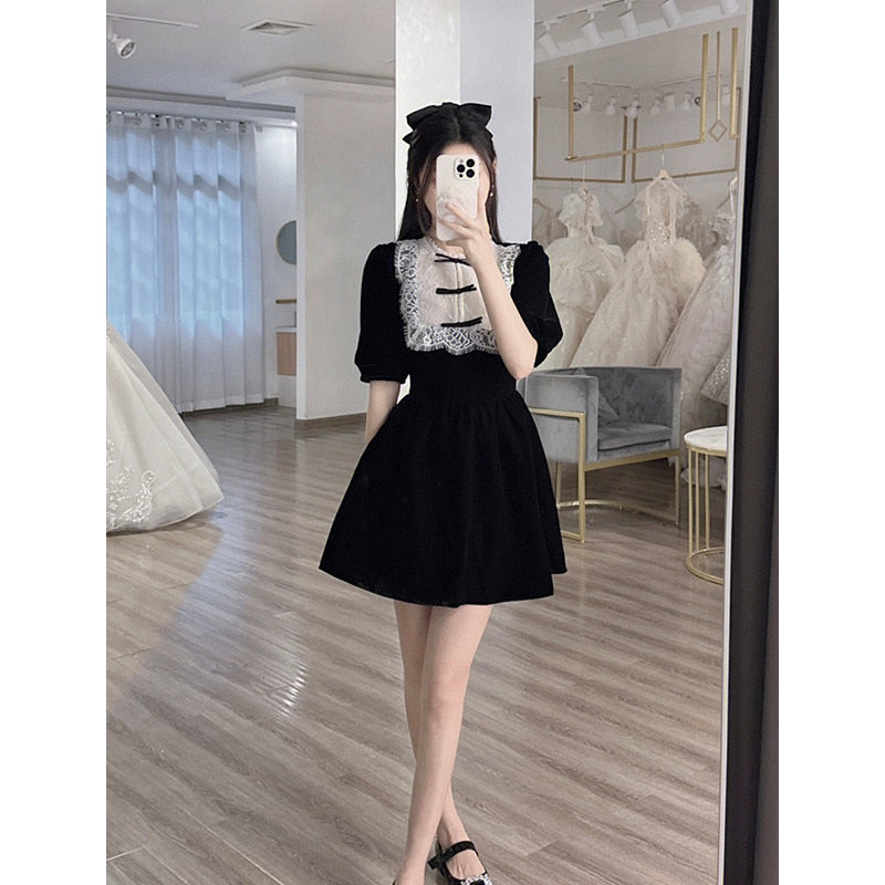 Elaina Black Velvet Goth Mini Dress