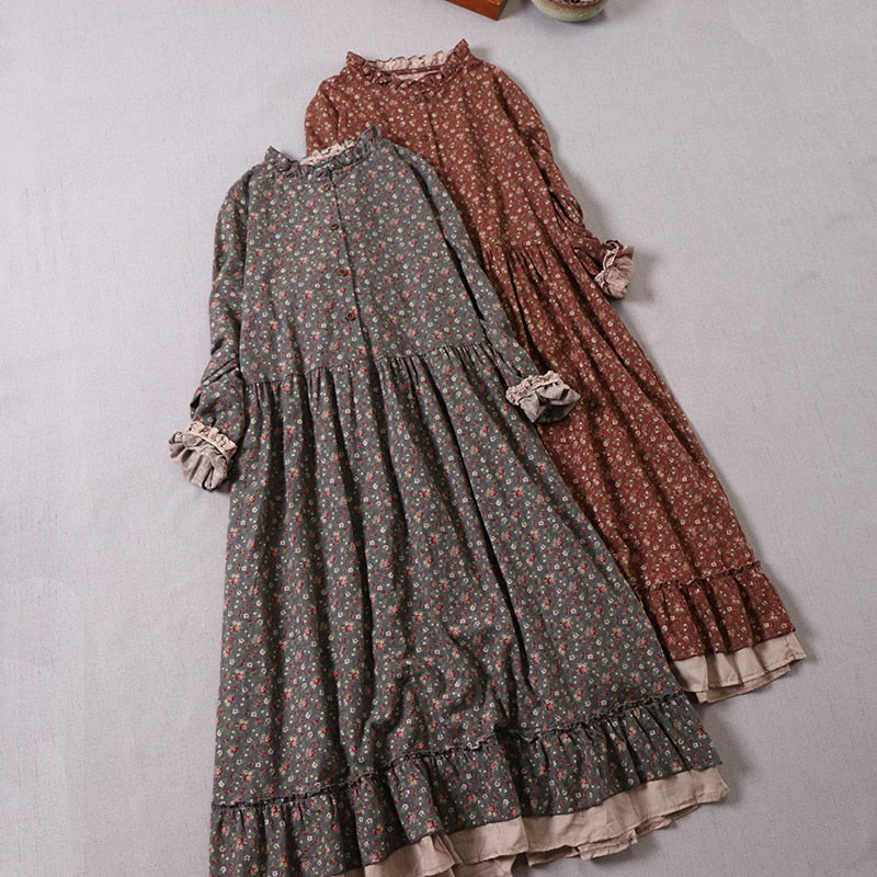 Floral Cotton Cottagecore Dress Mori Girl Cottage Witch Dress