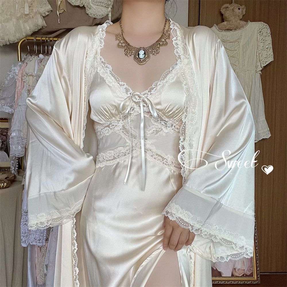 Royalcore Princesscore Soft Satin Chemise Dress/Robe/Nightie Set