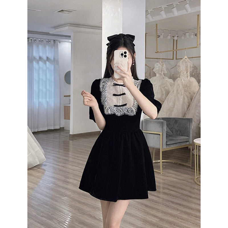Elaina Black Velvet Goth Mini Dress