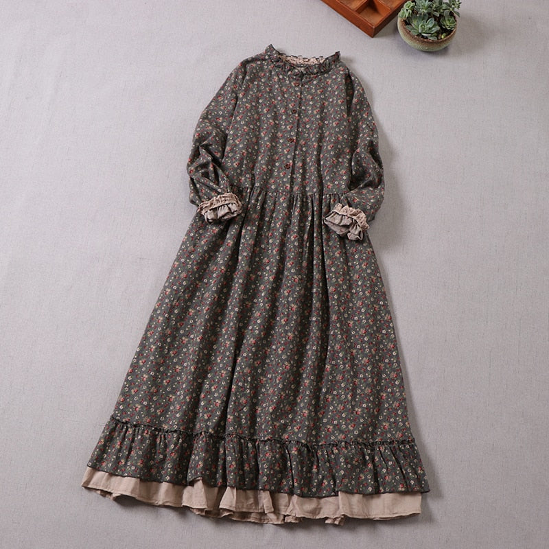 Floral Cotton Cottagecore Dress Mori Girl Cottage Witch Dress