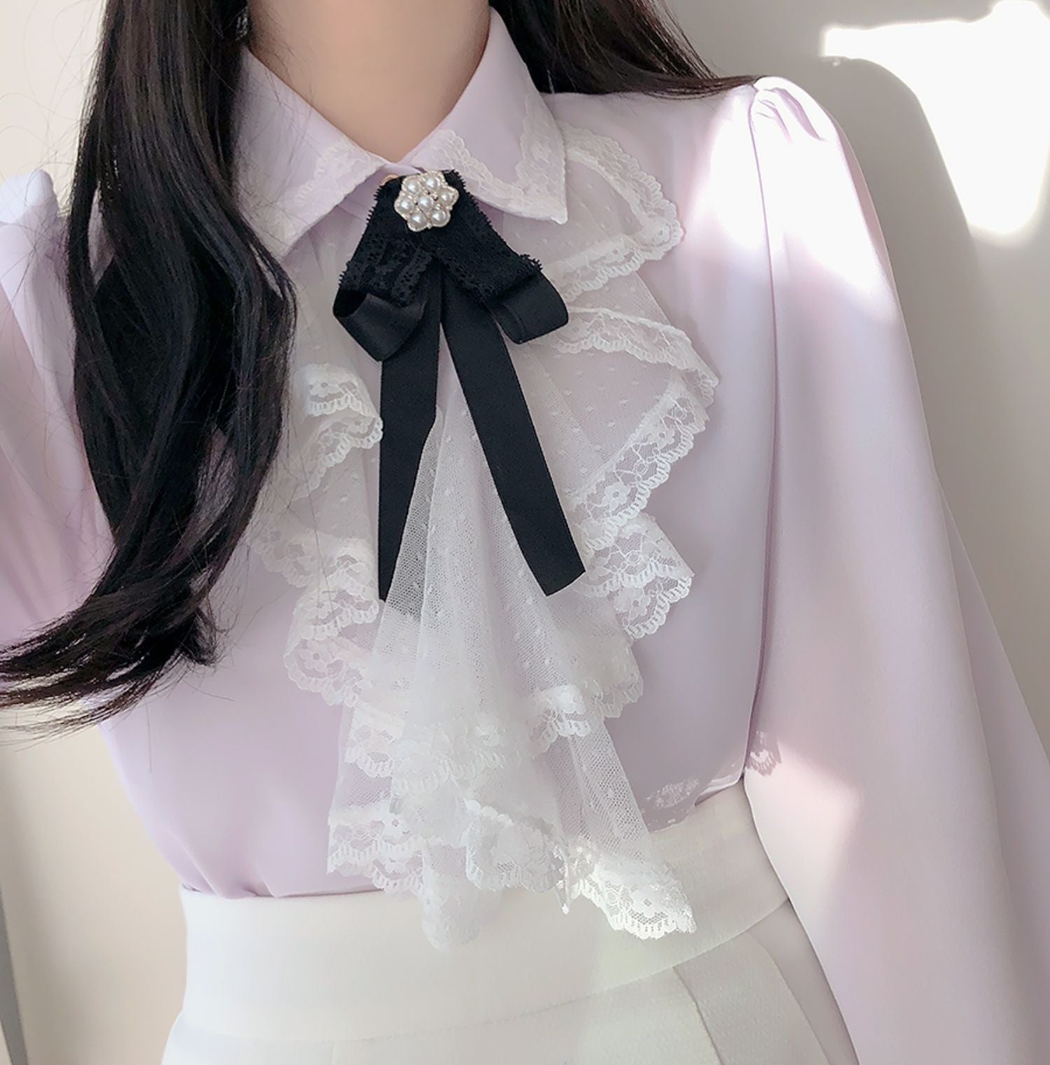 Light Academia Victorian Shirt with Lace - Deer Doll