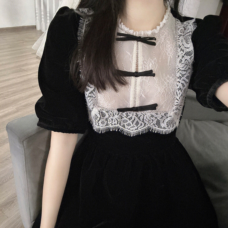 Elaina Black Velvet Goth Mini Dress