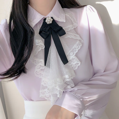 Light Academia Victorian Shirt with Lace - Deer Doll