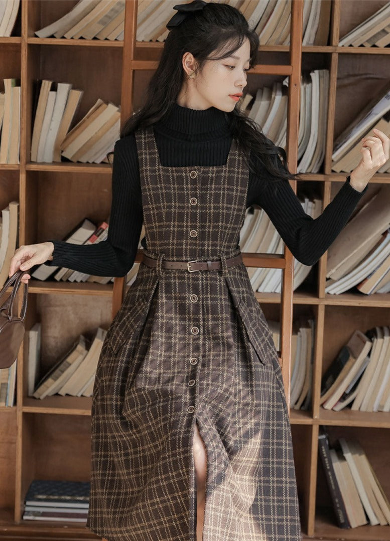 Dark Academia Plaid Wool Pinafore Dress Dark Cottagecore fashion