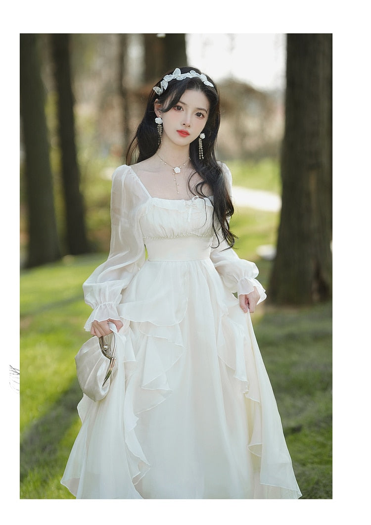 White Hanfu fairy dress for girls children Chinese style princess ancient  folk costume long-sleeved hanfu