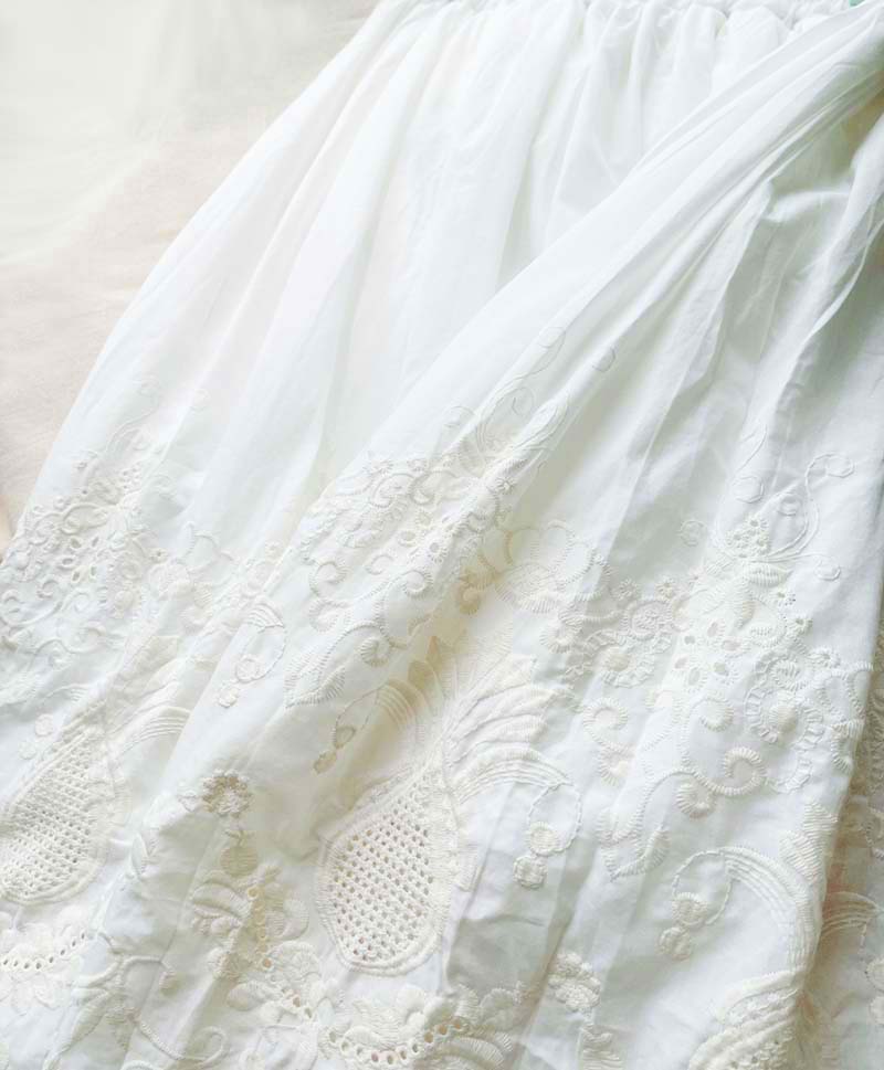 White Cotton Broderie Anglaise Embroidered Cottagecore Skirt