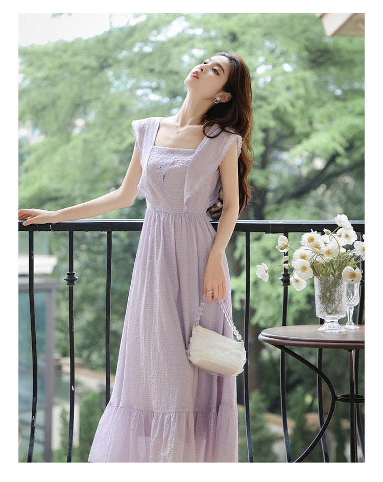 Lavender Light Academia Cottage Fairy Dress