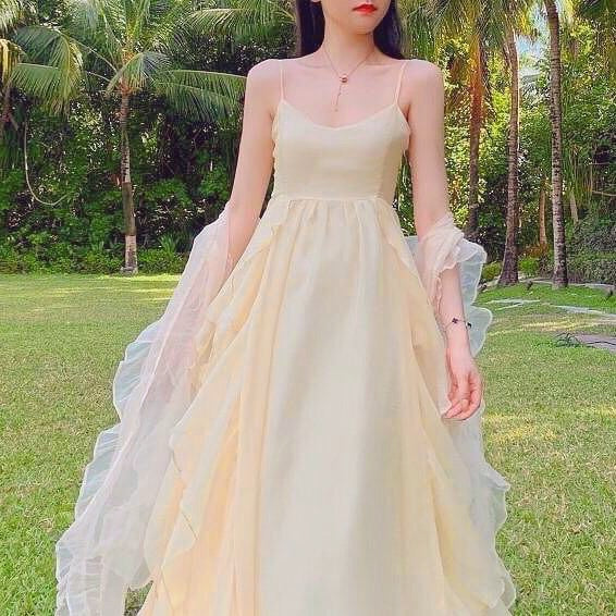 Sandy Light Ruffle Princess Fairy Midi Dress 