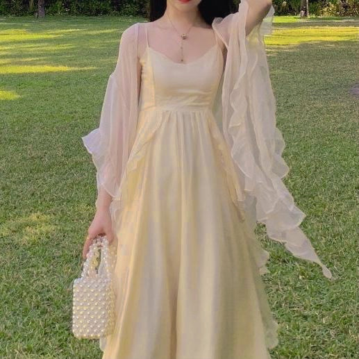 Sandy Light Ruffle Princess Fairy Midi Dress 