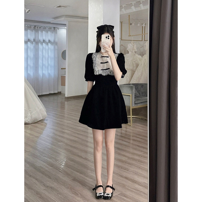 Elaina Black Velvet Goth Mini Dress