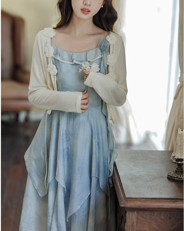 Blue Rose Layered Cottagecore Dress
