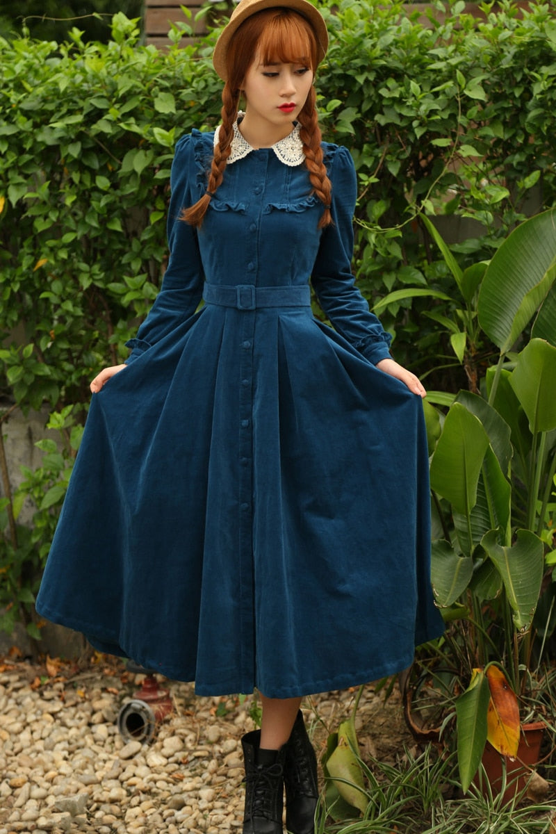 Morena Blues Cottage Witch Corduroy Dress