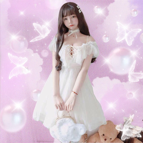 Serena Beige Off-Shoulder Ruffle Fairy Dress 