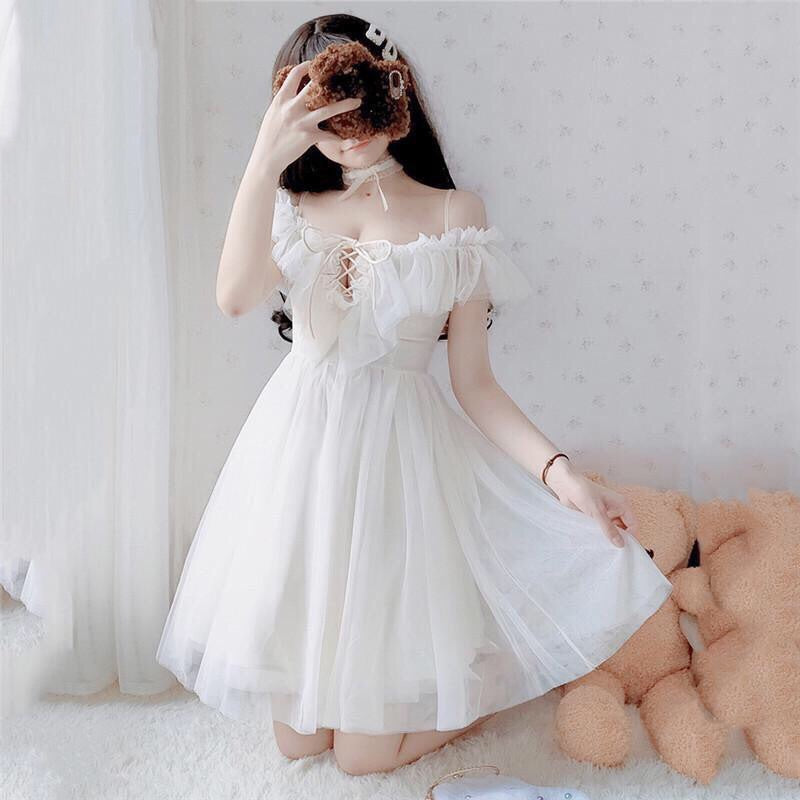 Serena Beige Off-Shoulder Ruffle Fairy Dress 