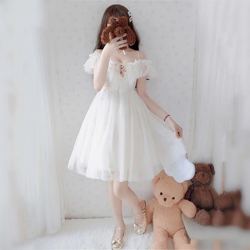 Serena Beige Off-Shoulder Ruffle Fairy Dress 