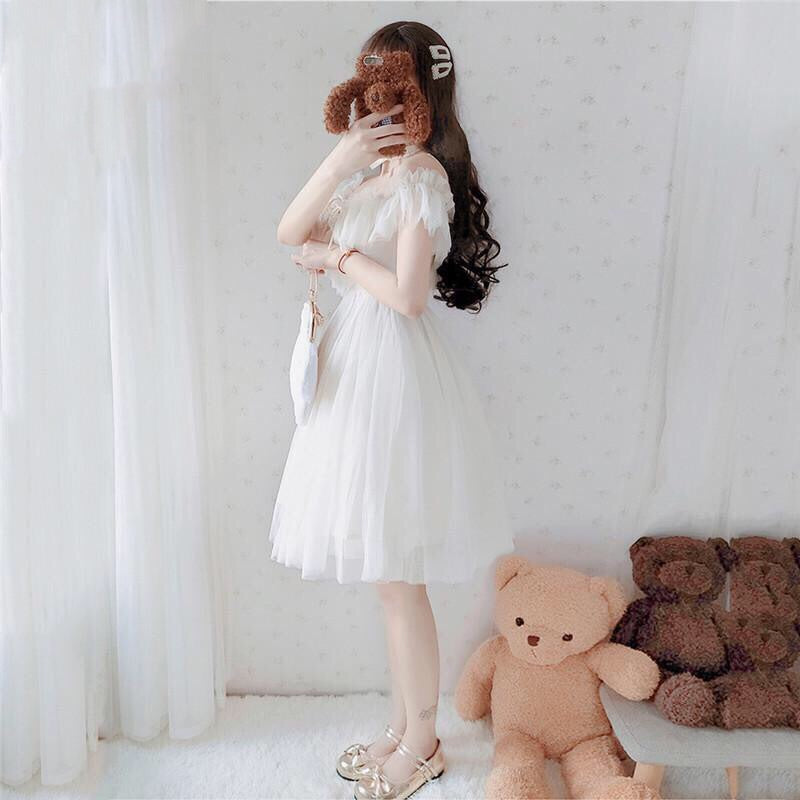 Serena Beige Off-Shoulder Ruffle Fairy Dress 