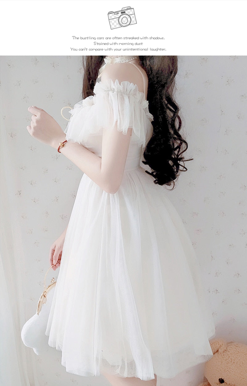 Serena Beige Off-Shoulder Ruffle Fairy Dress 