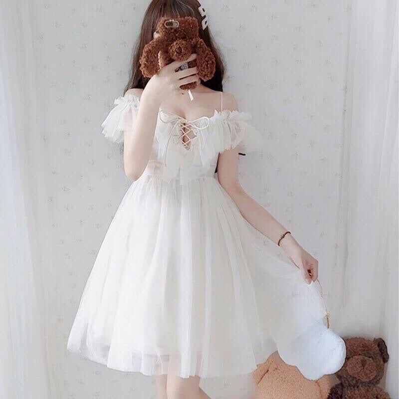 Serena Beige Off-Shoulder Ruffle Fairy Dress 