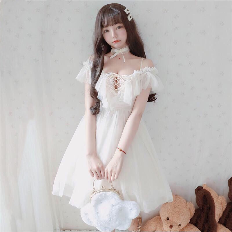 Serena Beige Off-Shoulder Ruffle Fairy Dress 