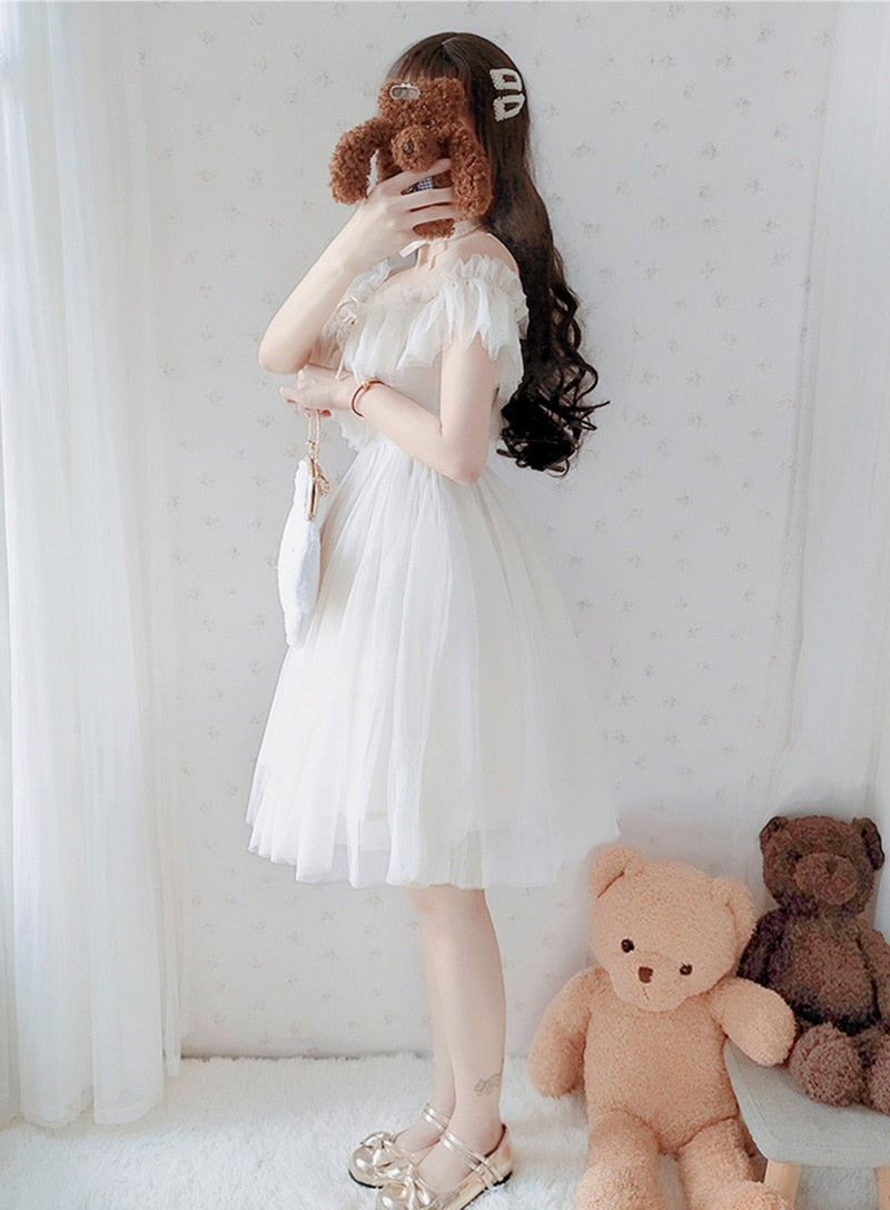 Serena Beige Off-Shoulder Ruffle Fairy Dress 