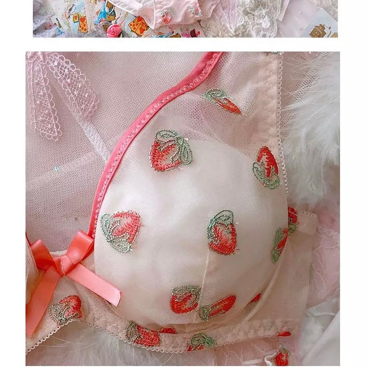 Cute Bra Lingerie Women Kawaii Cherry Embroidery Sheer Underwire Women Bra  Unlined Ideal For Summer Bra Only - Bras - AliExpress