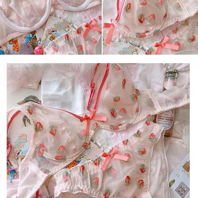Cute Bra Lingerie Women Kawaii Cherry Embroidery Sheer Underwire Women Bra  Unlined Ideal For Summer Bra Only - Bras - AliExpress