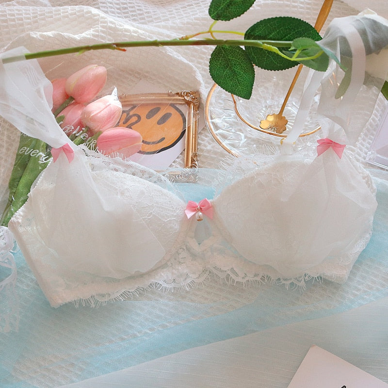 White Lace & Pearls Kawaii Princess Girly Lingerie Set