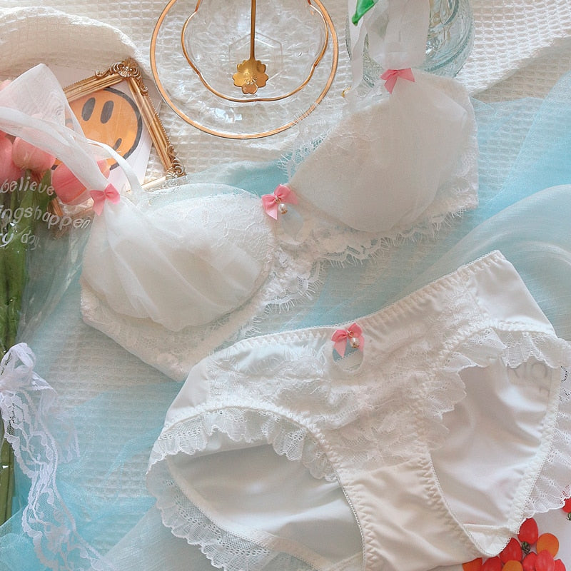 Japanese Cute Bra Panties Set  Silk Underwear Intimates Set