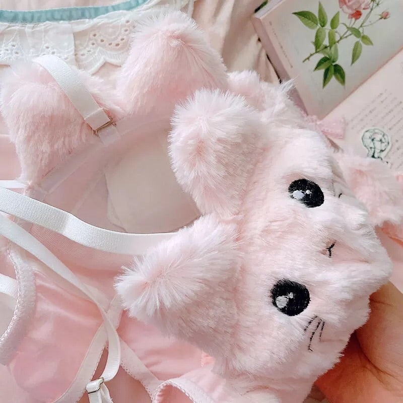 Soft Fuzzy Kitten Kawaii Princess Lingerie Set 