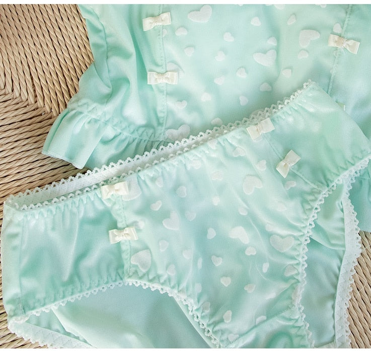 Soft Mint Heart Kawaii Princess Sweet Kawaii Lingerie Set 